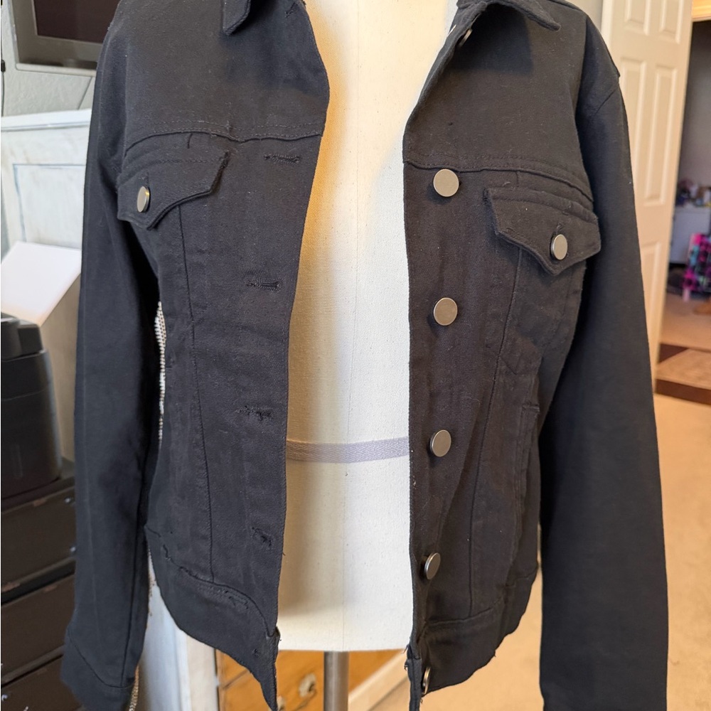 Scully Black Denim Jacket with Rhinestone Fringe - Picture 4 of 7